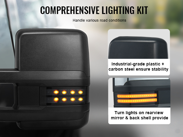 VEVOR towing mirrors chevrolet silverado with led turn lights and durable construction.