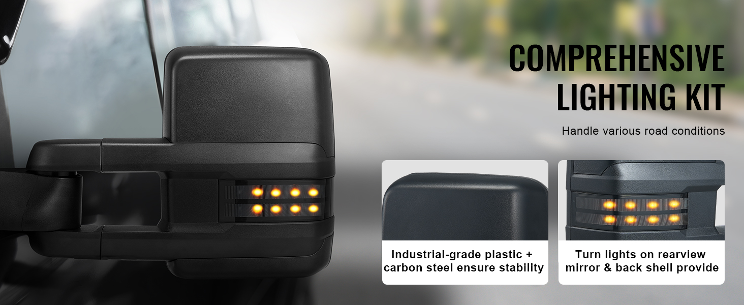 VEVOR towing mirrors chevrolet silverado with led turn lights and durable construction.