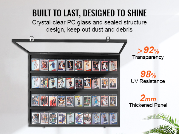 VEVOR sports card display case with clear pc glass, uv resistance, and sealed for dust protection.