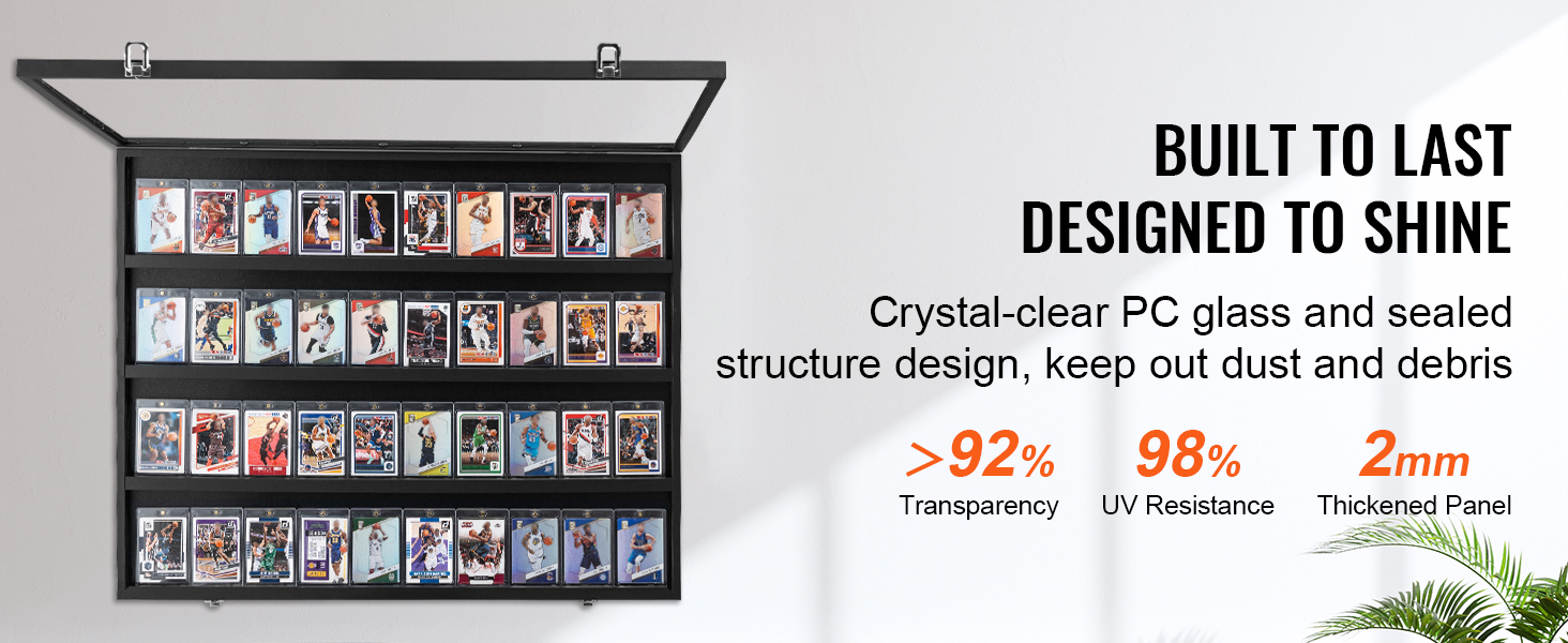 VEVOR sports card display case with clear pc glass, uv resistance, and sealed for dust protection.