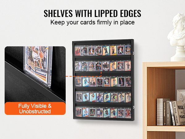 VEVOR sports card display case with lipped edges, holding multiple sports cards firmly in place.