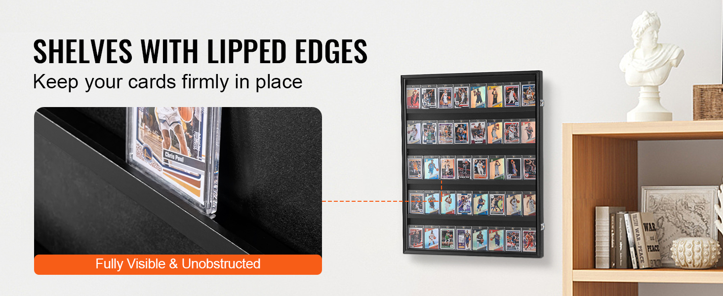 VEVOR sports card display case with lipped edges, holding multiple sports cards firmly in place.