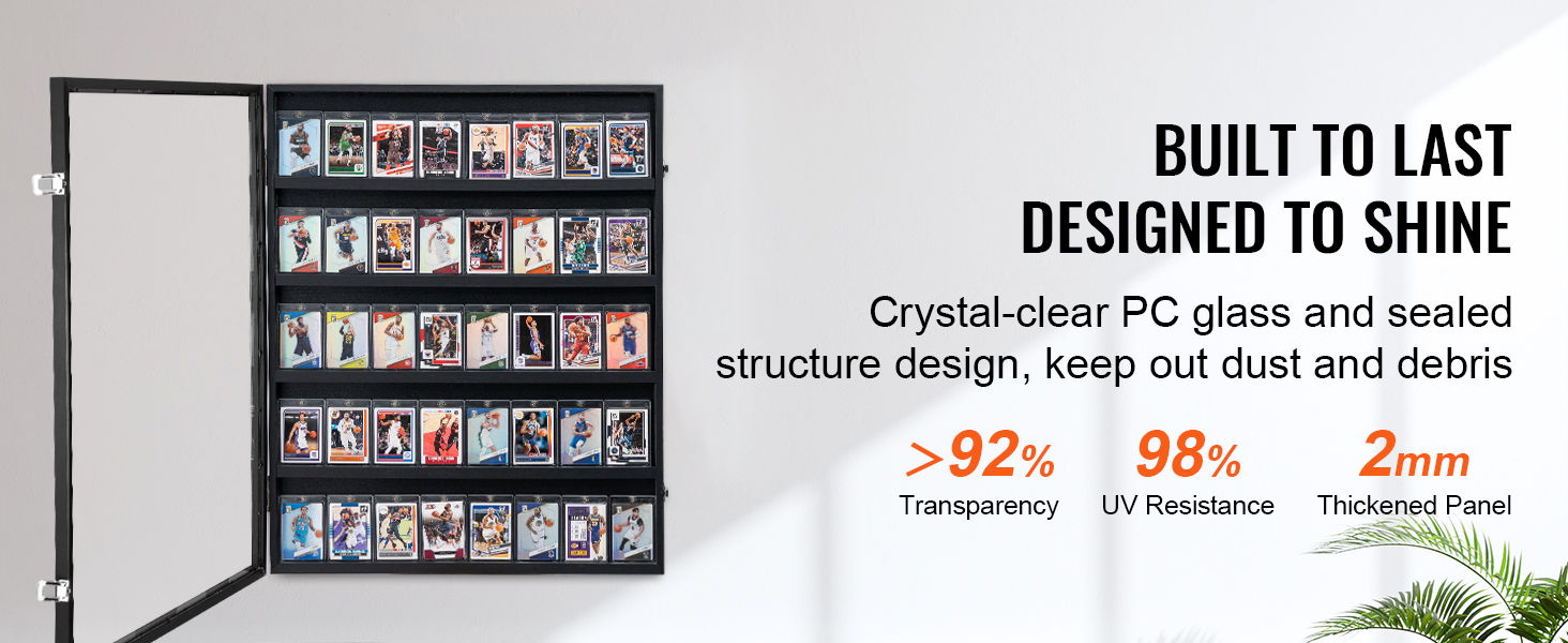 VEVOR sports card display case with crystal-clear pc glass, uv resistant, and dustproof sealed design.