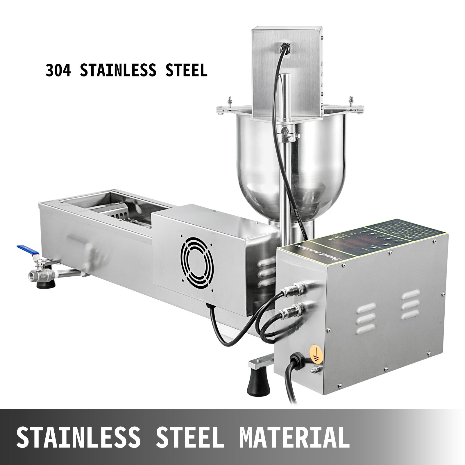 VEVOR donut making machine with 304 stainless steel, showcasing durable construction.