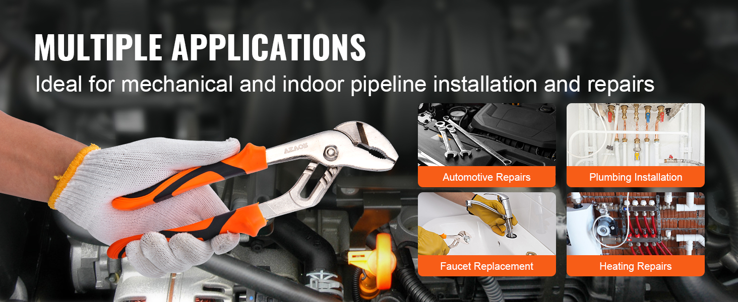 hand using VEVOR groove joint pliers for mechanical and indoor pipeline installation and repairs.