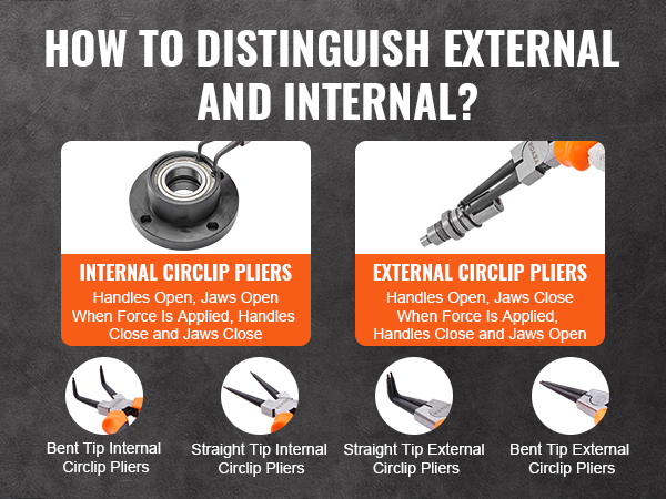 how to distinguish between external and internal pliers for quick repairs using the VEVOR snap ring pliers set.