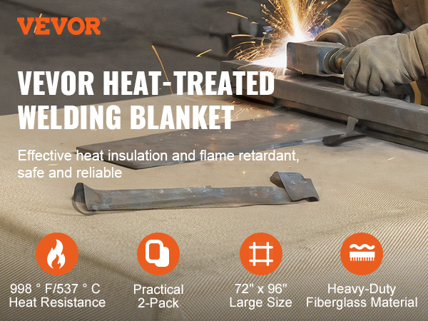 VEVOR welding blanket in use, providing heat insulation and flame retardation while welding metal sheets.