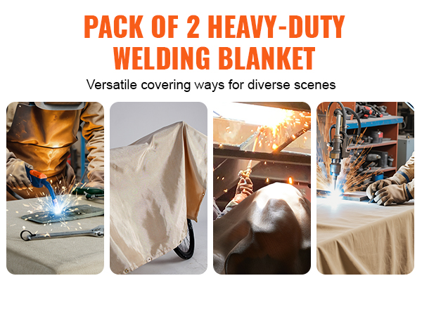 pack of 2 VEVOR welding blankets used in various settings, protecting equipment from sparks and heat.