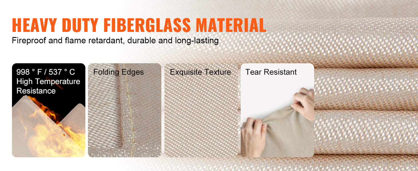 heavy-duty fiberglass material, 998°f/537°c resistance, fireproof, durable, VEVOR welding blanket.