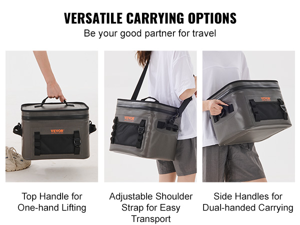 VEVOR soft cooler bag with versatile carrying options: top handle, shoulder strap, and side handles.