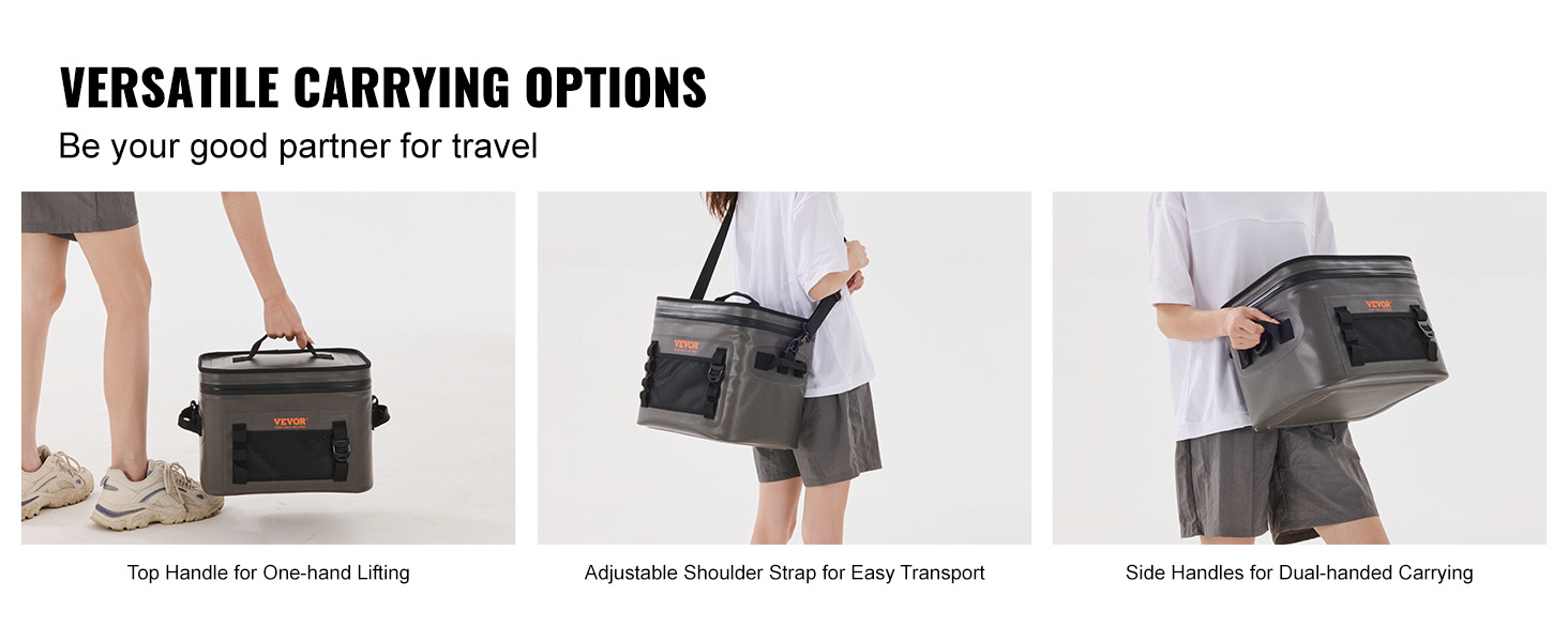 VEVOR soft cooler bag with versatile carrying options: top handle, shoulder strap, and side handles.
