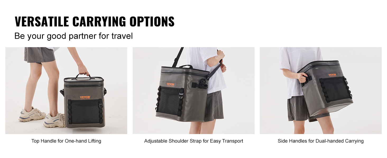 VEVOR soft cooler bag with versatile carrying options: top handle, shoulder strap, and side handles.