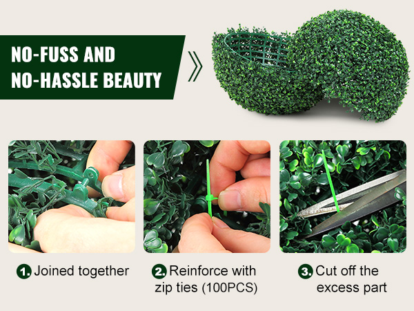 VEVOR artificial topiaries assembly with zip ties and precise cutting for easy, no-hassle installation.