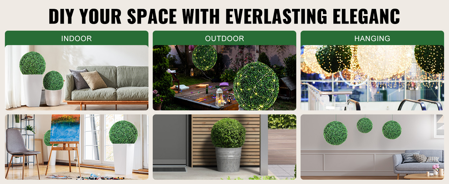 diy indoor, outdoor, and hanging decor with VEVOR artificial topiaries to enhance your space.
