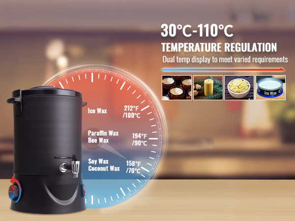 VEVOR vaska kausētājs ar divu veidu temperatūras displeju no 30 ℃ līdz 110 ℃ dažādiem vaska veidiem.