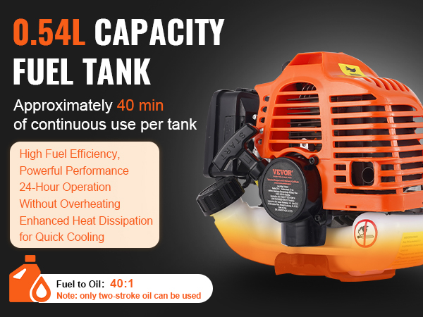 VEVOR 6-in-1 multi-functional trimming tools, 0.54l fuel tank, 40:1 fuel to oil ratio, high performance.
