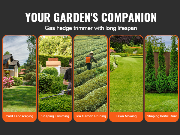 VEVOR gas hedge trimmer for yard landscaping, shaping trimming, tea garden pruning, lawn mowing.