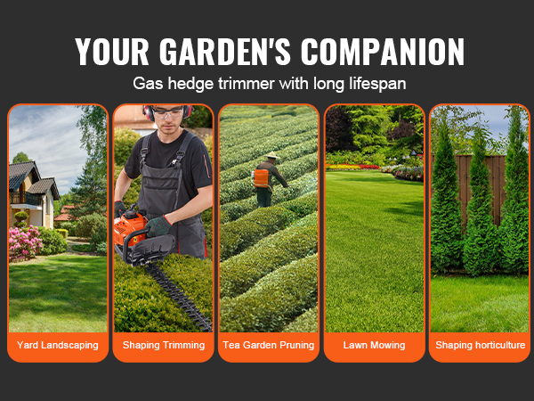 your garden's companion: VEVOR gas hedge trimmer for yard landscaping, shaping, tea pruning, and lawn mowing.