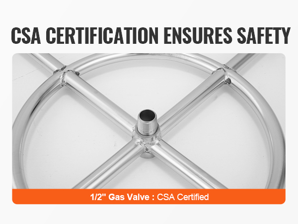 csa certified 1/2" gas valve for VEVOR fire pit pan ensures safety.