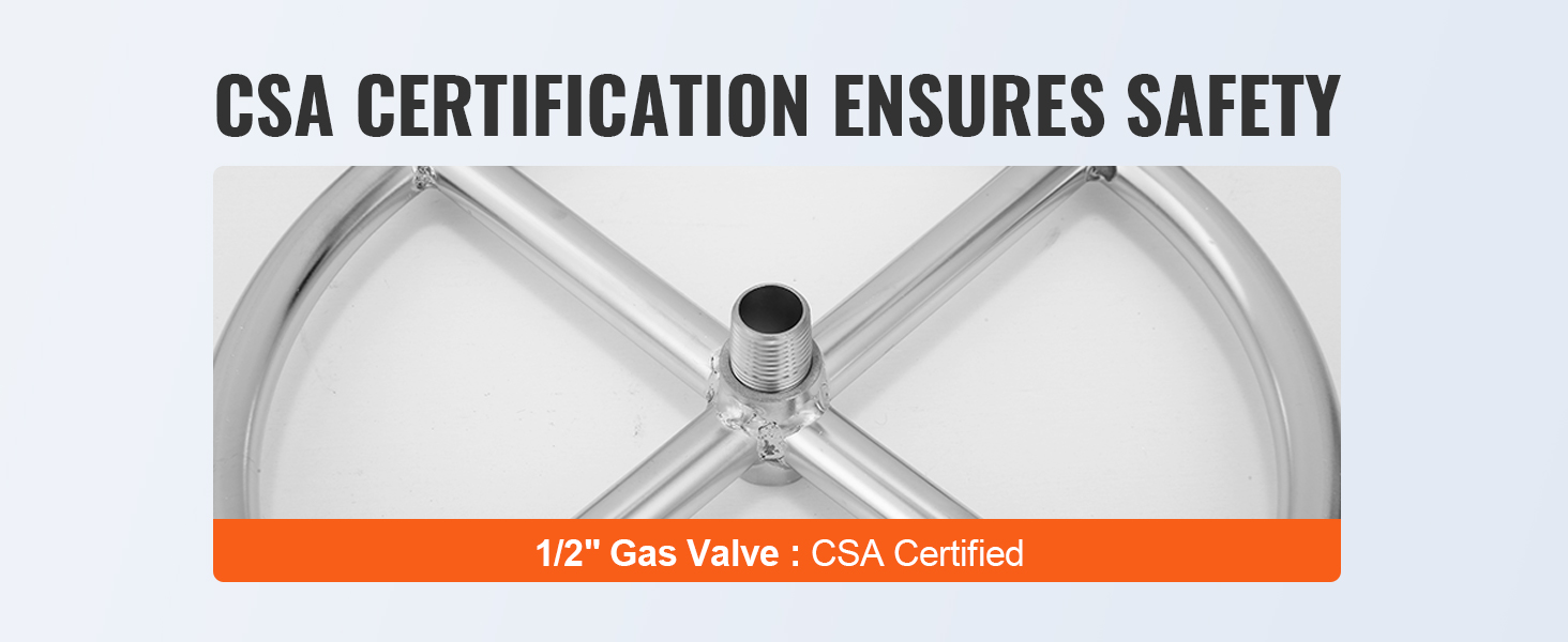 csa certified 1/2" gas valve for VEVOR fire pit pan ensures safety.