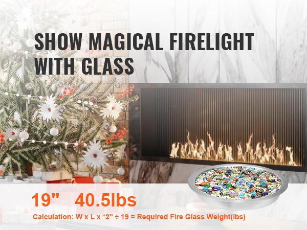 VEVOR fire pit pan in a cozy living room with holiday decor and a roaring fireplace, 24" 48lbs.