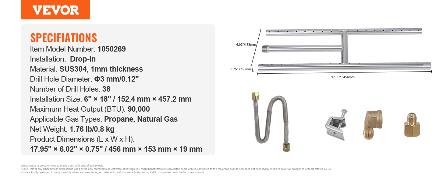 VEVOR fire pit pan specifications and components layout, including dimensions and installation details.