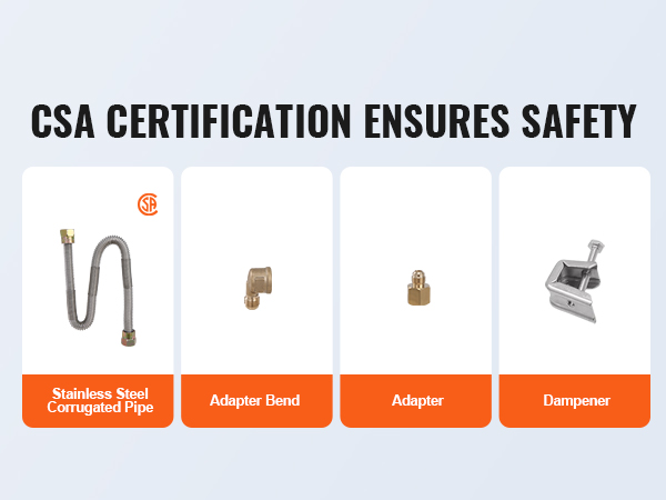 csa certification for VEVOR fire pit pan with stainless steel corrugated pipe, adapter bend, adapter, damper.