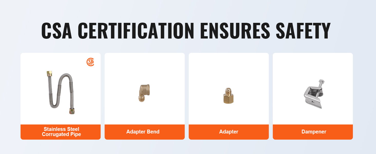 csa certification for VEVOR fire pit pan with stainless steel corrugated pipe, adapter bend, adapter, damper.