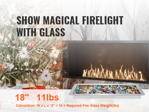 VEVOR fire pit pan in cozy, festive living room with fireplace, armchair, and decorated christmas tree.