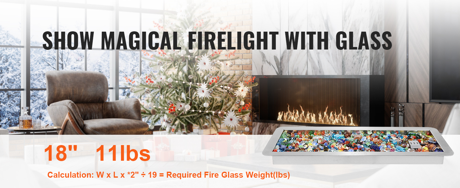 VEVOR fire pit pan in cozy, festive living room with fireplace, armchair, and decorated christmas tree.