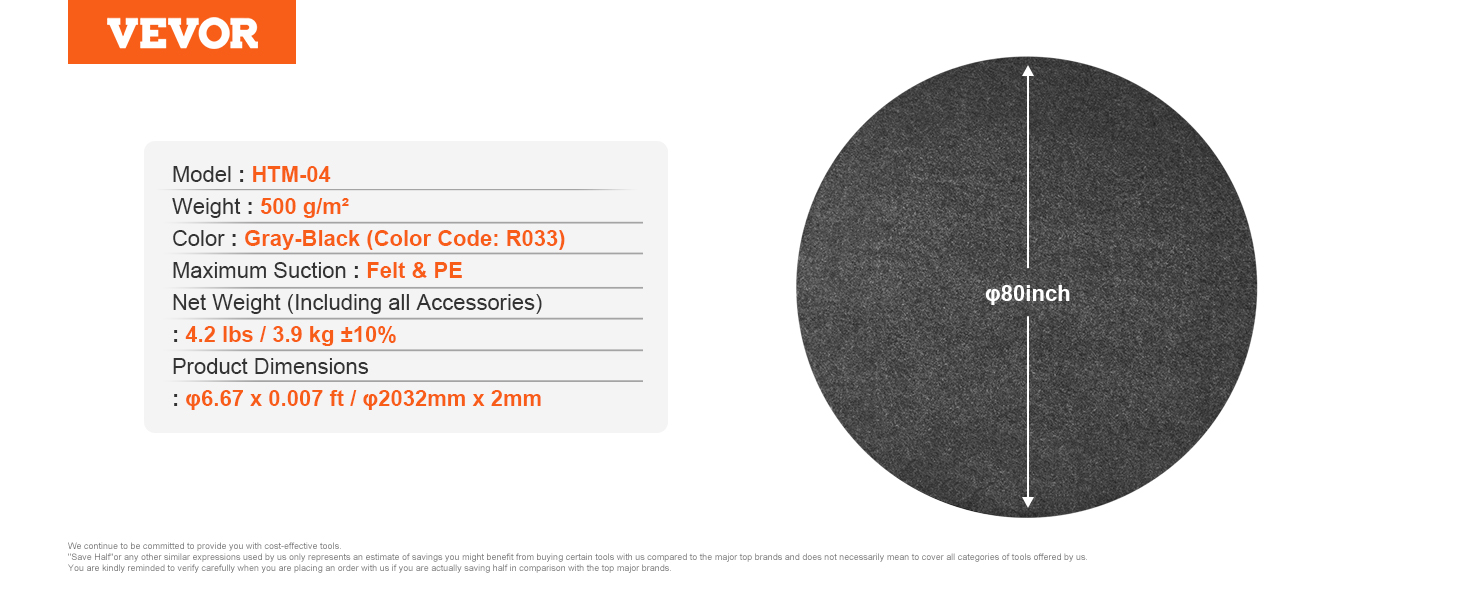 VEVOR hot tub mat, htm-04, 80-inch diameter, gray-black felt & pe, 4.2 lbs weight.