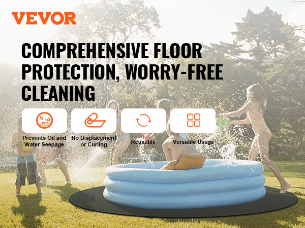 children playing in an inflatable pool on a VEVOR hot tub mat, highlighting floor protection benefits.