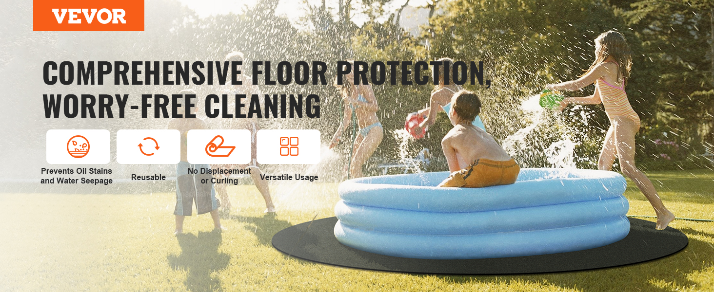 children playing in an inflatable pool on a VEVOR hot tub mat, highlighting floor protection benefits.
