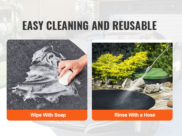 easy cleaning VEVOR hot tub mat: wipe with soap, then rinse with a hose for reuse.