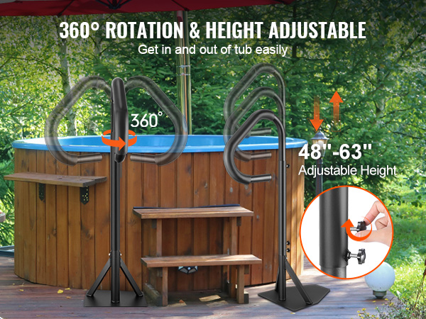 VEVOR hot tub handrail with 360° rotation and adjustable height from 48" to 63" for easy entry.