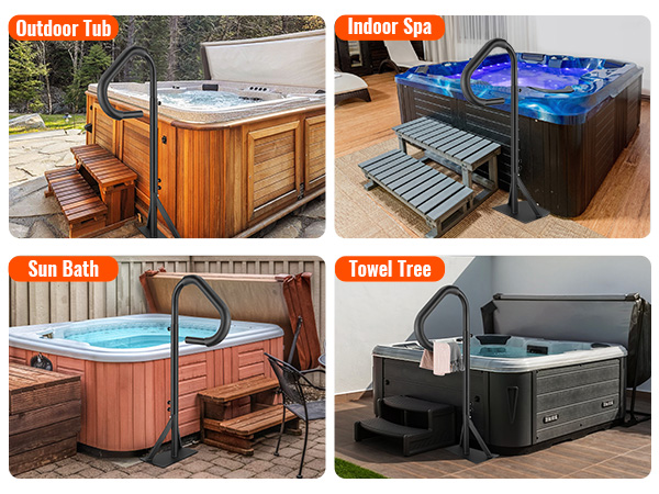 outdoor tubs, spas, and hot tubs fitted with sleek VEVOR hot tub handrails for safe access.