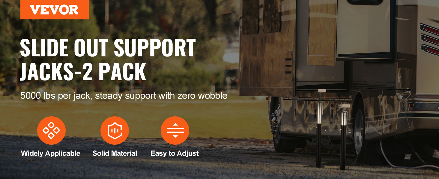 VEVOR rv slide out support jacks holding rv steady with 5000 lbs support per jack, easy to adjust.
