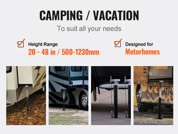 VEVOR rv slide out support jacks for motorhomes, height adjustable from 20 to 48 inches.