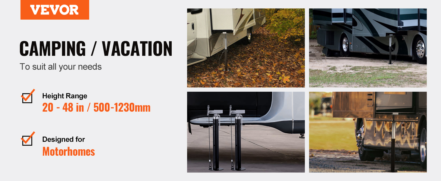 VEVOR rv slide out support jacks for motorhomes, height adjustable from 20 to 48 inches.