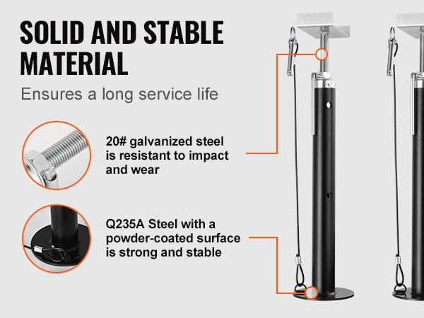 VEVOR rv slide out support jacks made from 20# galvanized steel and q235a steel for durability.