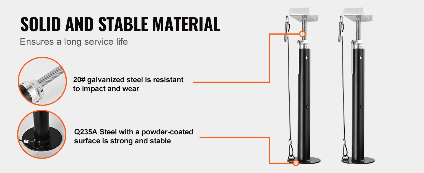VEVOR rv slide out support jacks made from 20# galvanized steel and q235a steel for durability.