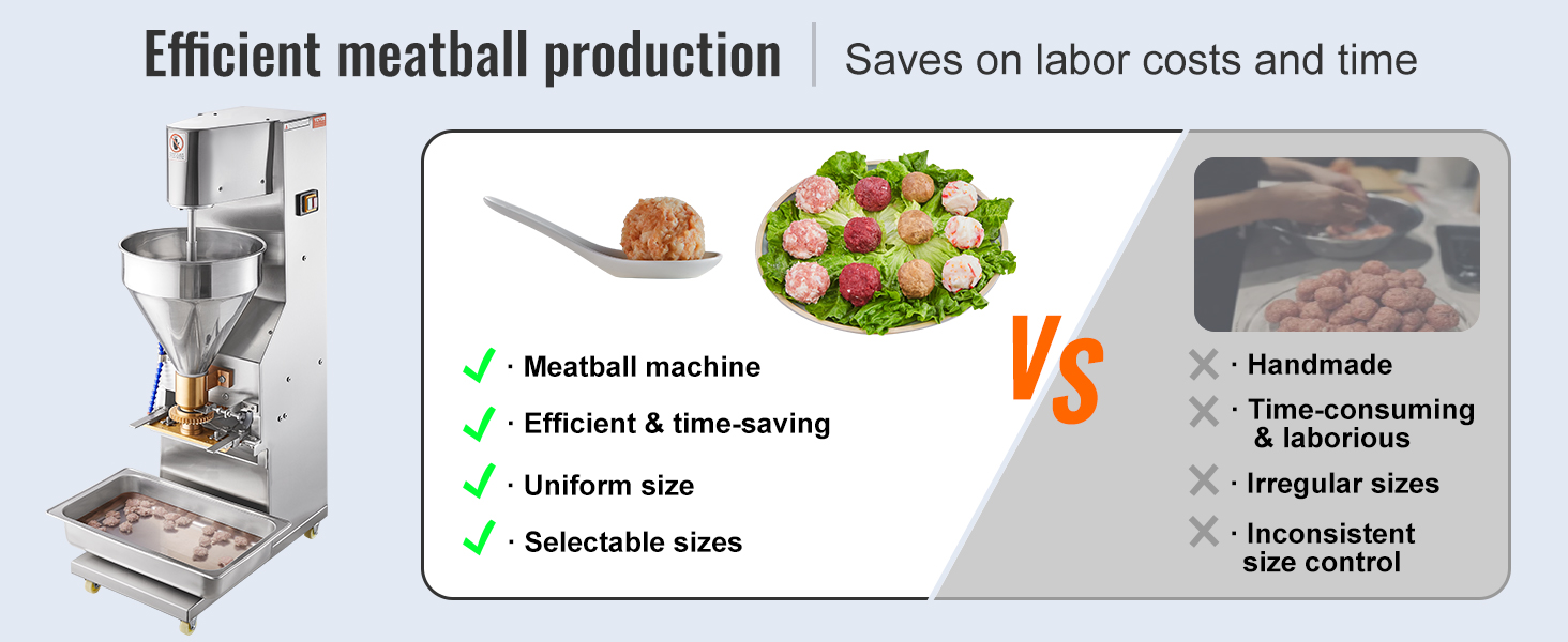 VEVOR meatball forming machine: efficient meatball production, uniform sizes, saves labor costs and time.