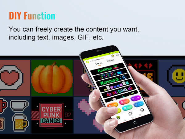 VEVOR programmable led sign displaying customizable text and images using smartphone control.