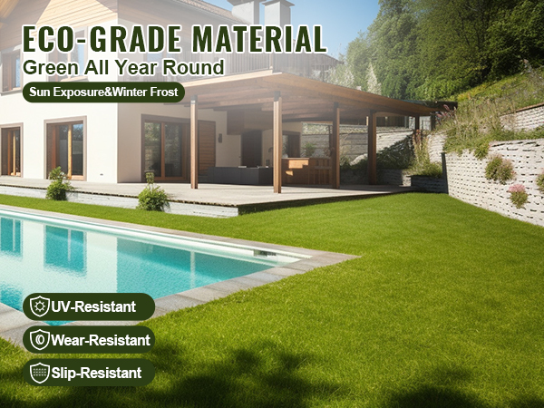 eco-grade VEVOR artificial grass tiles by a pool, promoting uv, wear, and slip resistance.