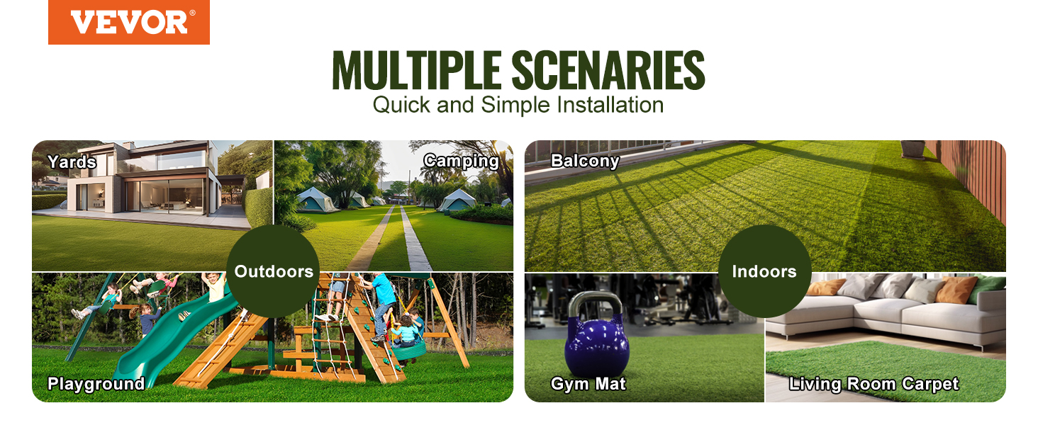VEVOR artificial grass tiles for yards, playgrounds, camping, balconies, gym mats, and living room carpets