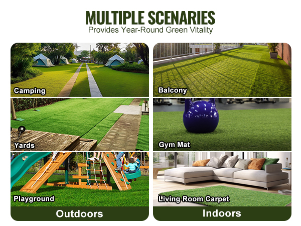 VEVOR artificial grass rug for yards, camping, balconies, playgrounds, gym mats, and living room carpets.