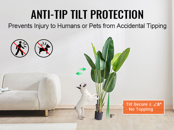 anti-tip protection for VEVOR artificial birds of paradise tree, keeps pets safe from toppling plants.