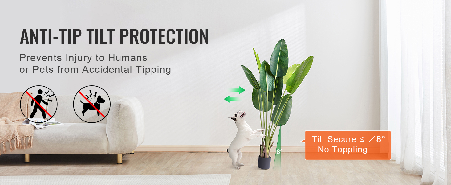 anti-tip protection for VEVOR artificial birds of paradise tree, keeps pets safe from toppling plants.