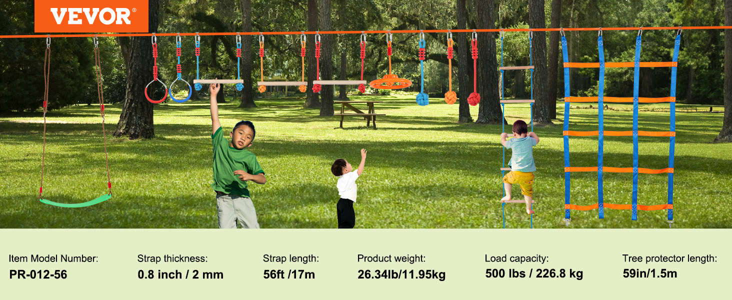 children playing on the VEVOR ninja warrior obstacle course with various hanging and climbing elements.