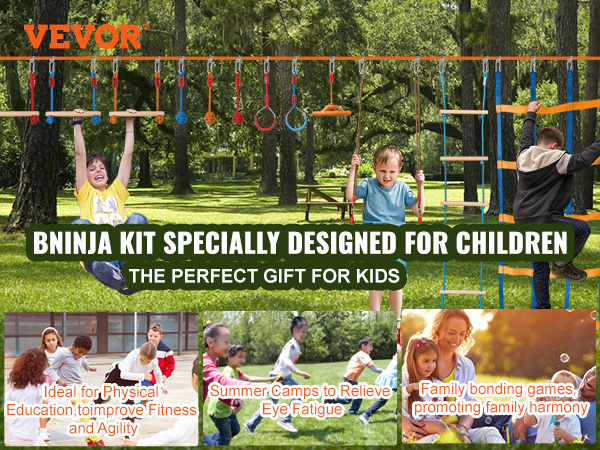 VEVOR ninja warrior obstacle course for kids, promoting physical education and family bonding.